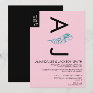 Invitation Moderne Gras Tropical Feuille de palme Turquoise r