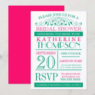 Invitation moderne Green et Fuchsia de douche nupt