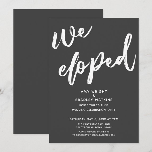 Invitation Moderne gris foncé Nous Avons Elopé Mariage Récept (Devant / Derrière)