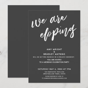 Invitation Moderne gris foncé Nous Elopons Réception De Maria