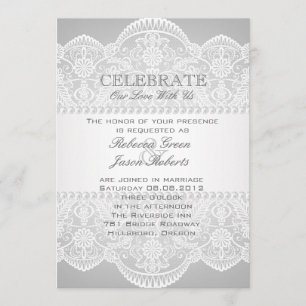 Invitation moderne Gris perle blanche dentelle vintage mariag