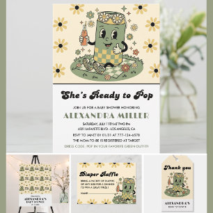 Invitation Moderne Groovy Daisy Sage Verte Elle est Prête à é