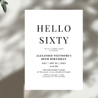 Invitation Moderne Hello 60e anniversaire Noir et Blanc