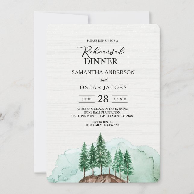Invitation Moderne hiver aquarelle Forêt vert Nature Inclus (Devant)