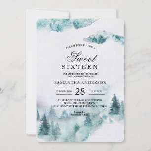 Invitation moderne hiver simple vert et blanc arbr