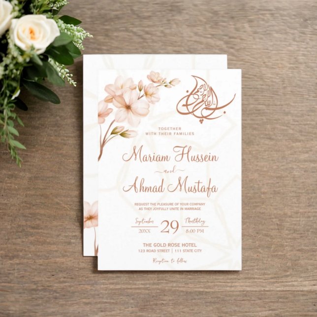 Invitation Moderne islamique Boho Terracotta Floral Nikah Wal (Modern Islamic Boho Terracotta Floral Nikah Walima Invitation)