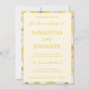Invitation Moderne Jaune Beurre Vintage Floral Mariage Ivory