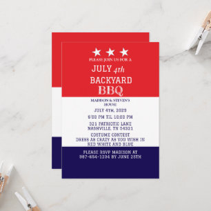 Invitation Moderne Juillet 4 Jardin BBQ Party Rouge Blanc Ble
