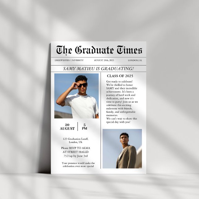 Invitation Moderne Le journal tendance diplômé en photo (Créateur téléchargé)