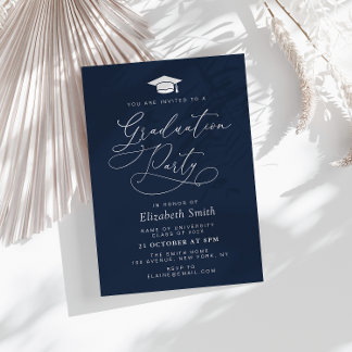 Invitation moderne lettering marine blue graduation party