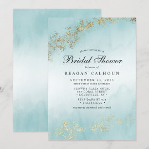 Invitation Moderne Luxe Paillettes Dorées Brume de Thé Bridal