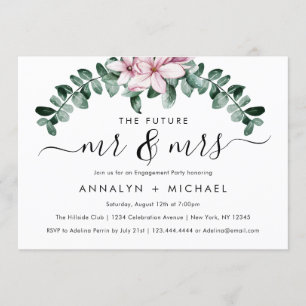 Invitation Moderne Magnolia Futur M. et Mme Engagement Party