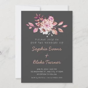 Invitation Moderne Mariage Country Fleurs Soft Gris Foncé