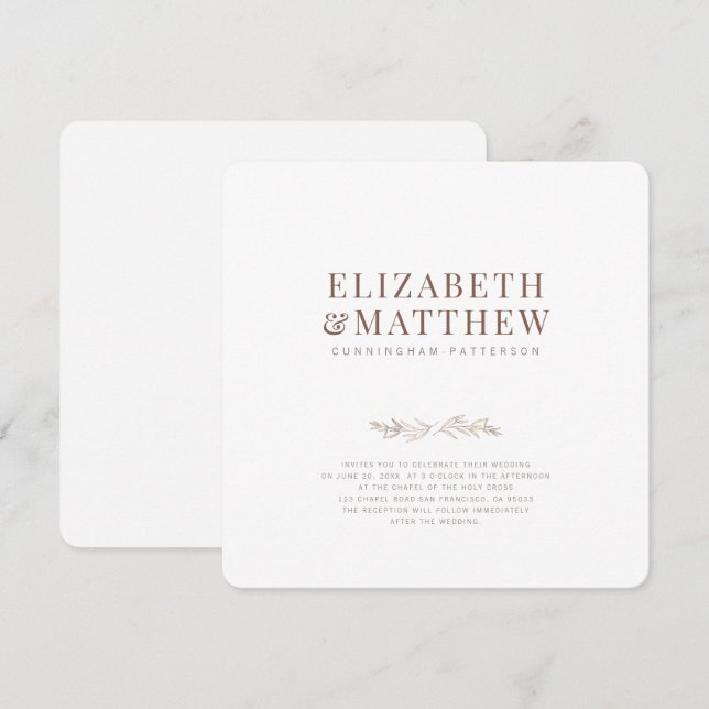 Invitation Moderne + Mariage de feuillage minimaliste (Devant / Derrière)