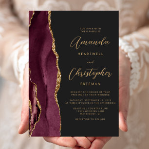 Invitation Moderne Mariage en Bourgogne Or Agate Script Ardoi