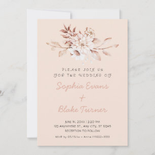 Invitation Moderne Mariage Rustique Douce Florale Rose Crème