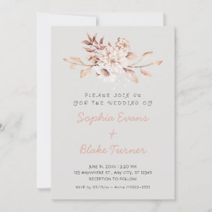 Invitation Moderne Mariage Rustique Fleurs Douces Gris Platin