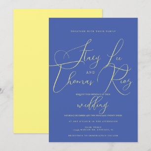 Invitation Moderne Mariage Script Jaune Bleu Gras Gras 