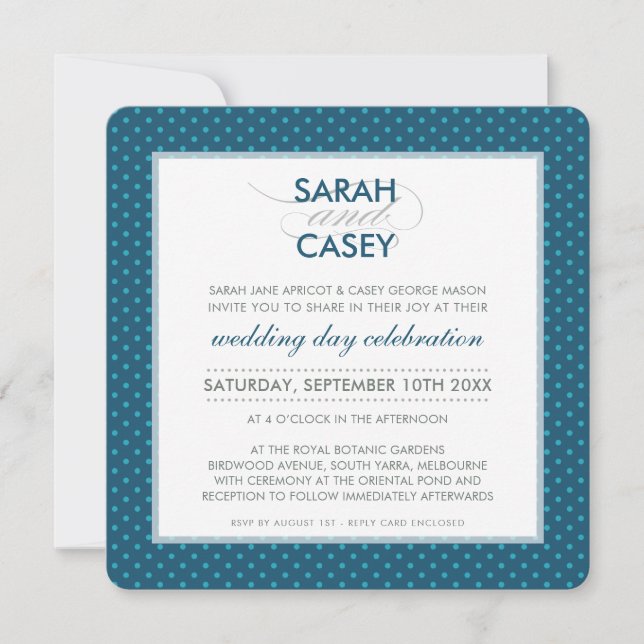 Invitation MODERNE MARIAGE simple point gras monogramme bleu  (Devant)