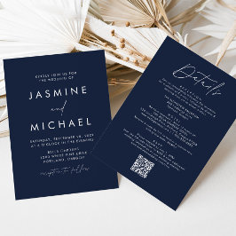Invitation Moderne Mariage Tout Compris Code QR Marine Script
