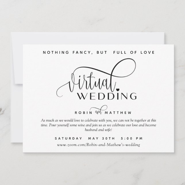 Invitation Moderne Mariage virtuel en ligne simple (Devant)
