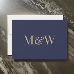 Invitation Moderne Marine Blue Gold Monogramme Initiales Mari