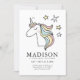 Invitation Moderne mignon Doodle Unicorn Stars Anniversaire (Devant)