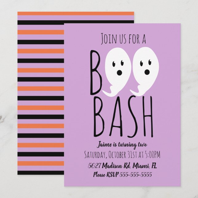 Invitation Moderne mignon fantôme Boo Halloween Bash (Devant / Derrière)