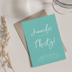 Invitation Moderne minimal 30e anniversaire Script Turquoise