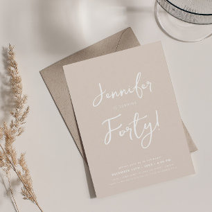 Invitation Moderne minimal 40e anniversaire Script Champagne