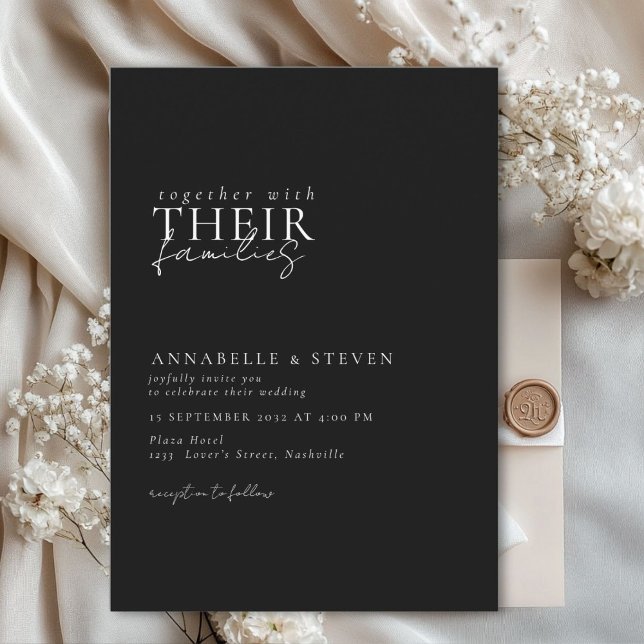 Invitation Moderne, Minimal, Noir & Blanc, Mariage (Modern, minimal, elegant, handwriting font, black & white Wedding Invitation.)