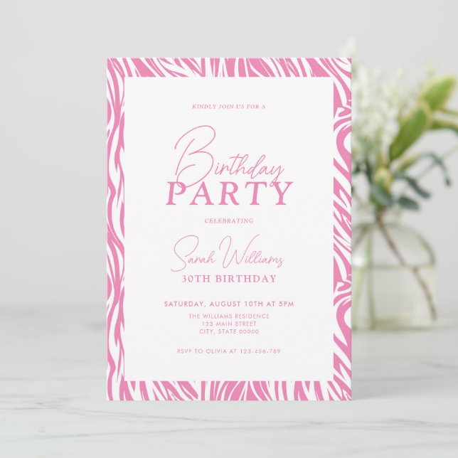 Invitation Moderne minimal rose blanc 30e anniversaire (Debout devant)