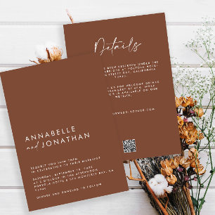 Invitation Moderne Minimal simple brun Détails Mariage QRCode
