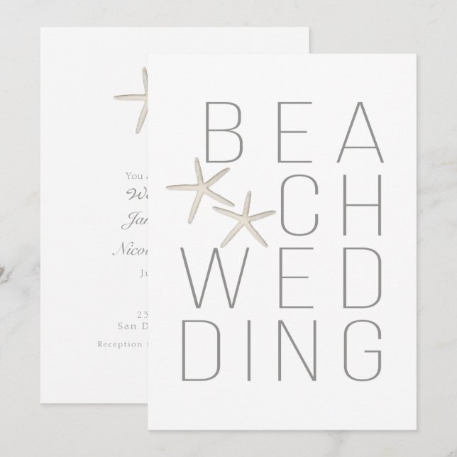 Invitation Moderne minimal White Grey Beach Wedding Invitatio (Devant / Derrière)