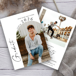 Invitation Moderne minimaliste 2 Photo Graduation Party