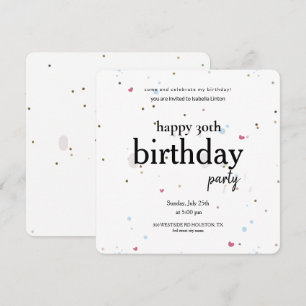 Invitation Moderne minimaliste 30ème anniversaire fête, 30ème