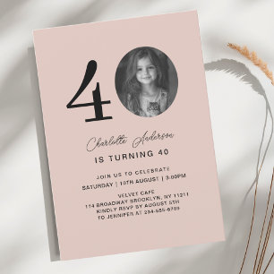 Invitation Moderne, minimaliste 40. Anniversaire photo Brown