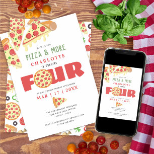 Invitation Moderne minimaliste 4e anniversaire Pizza Party fi