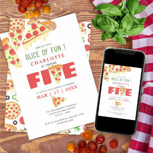 Invitation Moderne minimaliste 5e anniversaire Pizza Party fi