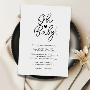 Invitation Moderne minimaliste Baby shower simple noir et bla