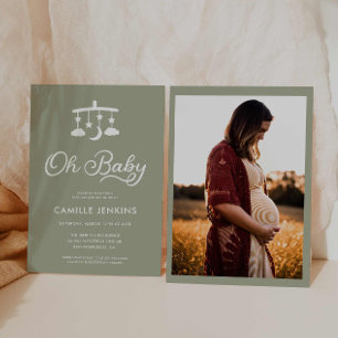 Invitation Moderne minimaliste Baby shower vert Sage Oh