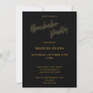 Invitation Moderne minimaliste Black and Gold Bachelor Party