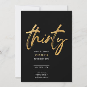 Invitation Moderne minimaliste Black Gold Trente Party
