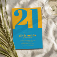 Moderne minimaliste bleu jaune 21e anniversaire