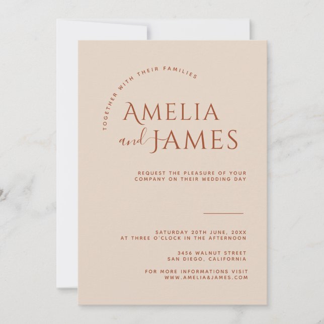 Invitation Moderne minimaliste Boho Terracotta Mariage photo (Devant)