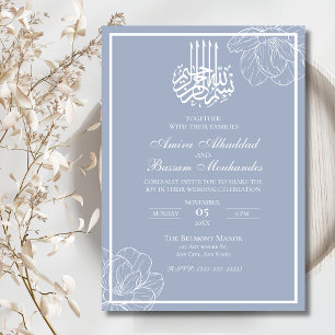 Invitation Moderne minimaliste Dusty bleu et blanc musulman