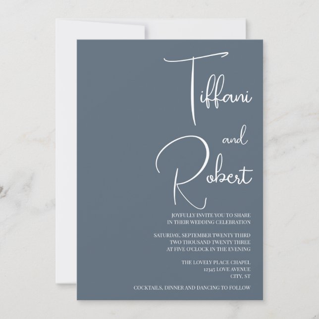Invitation Moderne minimaliste Dusty Mariage bleu (Devant)