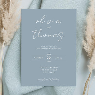 Invitation Moderne minimaliste Dusty Mariage bleu