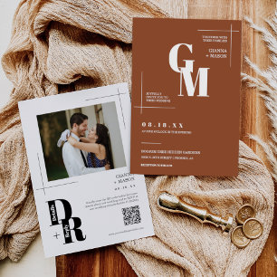 Invitation Moderne minimaliste en terre cuite Boho Mariage QR