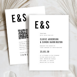 Invitation Moderne minimaliste Gras Monogramme QR Code Mariag